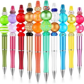 Yexiya 10 Pcs Beadable Pen Assorted Bead Pen and 40 Pcs Multicolor Beads Crystal Spacer Beads DIY Bead Ballpoint Pen Black Ink Ball Pen for Office School Supplies(Bright Color, Fresh Style)