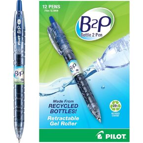 PILOT B2P - Bottle to Pen Refillable & Retractable Rolling Ball Gel Pen Made From Recycled Bottles, Fine Point, Green G2 Ink, 12-Pack (31620)