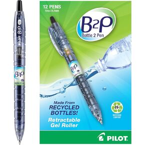 PILOT B2P - Bottle to Pen Refillable & Retractable Rolling Ball Gel Pen Made From Recycled Bottles, Fine Point, Green G2 Ink, 12-Pack (31620)
