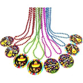 GZYSSL 16 Pcs Cinco de Mayo Bead Nckelaces Mexican Party Favors Decorations Cinco de Mayo Fiesta Medal Beads Necklaces Carnival Party Supplies