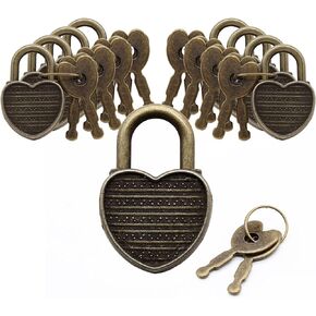 Litoexpe 10 Pieces Mini Diary Lock, Retro Bronze Metal Lock Padlock with Key for Jewelry Box, Backpack, Luggage (Heart-Shaped)