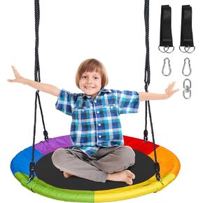 DECORLIFE 40 Inch Saucer Swing for Kids Outdoor, 700lb Weight Capacity, Tree Swing with Hanging Straps, 360° Rotate Swivel, Adjustable Ropes, 900D Oxford Waterproof, Multicolor, Round