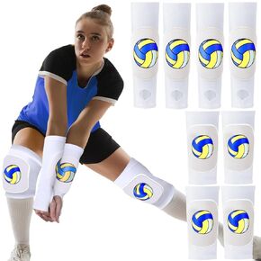 Aoriher 2 Sets Volleyball Knee Pad and Arm Sleeve with Protection Pad Elbow Sleeve with Thumb Hole Volleyball Accessory for Girl Woman (Black)