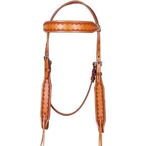 HILASON American Leather Horse Browband Headstall Working Tack Tan | one Ear Headstall | |one Ear headstalls for Horses | Split Ear Headstall | one Ear Western Headstall