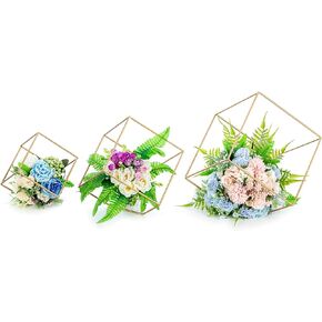 Nuptio 3 Pcs Metal Hexagon Shaped Geometric Design Flower Stand, Elegant Iron Hollow Centerpieces Vase for Wedding Party Decoration, Gold Cube Flower Display Rack