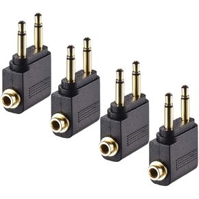 Warmstor 4 حزمة محول سماعات طيران الطائرة مطلية بالذهب لسماعات الرأس، محولات موصلات جاك مزدوجة 3.5 مم إلى 3.5 مم أنثى in Kuwait