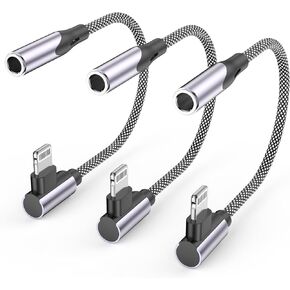 [Apple MFi Certified] 90 Degree Lightning to 3.5 mm Headphone Jack Adapter, 3 Pack iPhone Headphones Adapter Aux Dongle Adaptor Earphone Audio Coverter for iPhone 14 13 12 11 Pro Max XS XR X 8 7, iPad in Kuwait