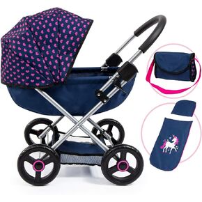 Bayer Dolls 4-in-1 Toy Baby Doll Pram Stroller Cosy Set - Dolls Up to 18" (Pink/Grey)