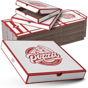Zeebar Pizza Boxes:50 Pieces of Durable,Sturdy White & Red Cardboard Containers in 5 Sizes for Large,Medium,Small,Personal,Single Slice Pies,Flat,Stackable,Easy Assembly,Fresh Daily Logo,16 x 16 x 2 in Saudi Arabia