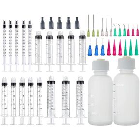 30 Pack 1ml, 3ml, 5ml, 10ml, 20ml Dispenser with14ga,16ga, 18ga, 20ga, 22ga, 25ga dispensing head and Caps for Measuring Liquids and Refilling,Glue Applicator or Oil