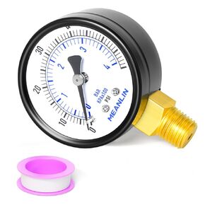 MEANLIN MEASURE 0-100Psi Well Pump Pressure Gauge 1/4" NPT 2" FACE DIAL for Well Pump Water Tire Water Pressure Tester Back Mount, with Teflon Tape