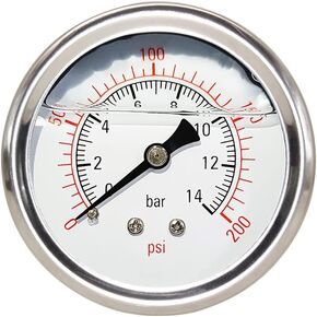 مقياس ضغط Qolekog 1/4 بوصة NPT 0-200Psi جليسرين مملوء بقرص 2 1/2 بوصة 304 حافظة من الفولاذ المقاوم للصدأ حامل خلفي مركزي in Kuwait