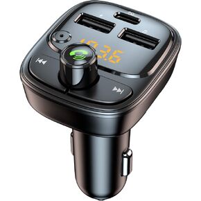Bluetooth 5.3 FM Transmitter Car Adapter, Wireless Radio MP3 Player Stereo Music Audio Receiver Hands Free Calling, 42W (PD 30W & 12W) USB C Car Charger for iPhone, Support TF Card & USB Disk (Black)