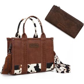 Wrangler Cow Print Tote Handbag and Minimalist Wallet Set in Kuwait
