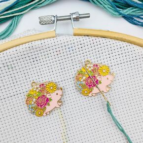 MAGNEECH Flower Hedgehog Needle Minder Set - Magnetic Needle Holder for Cross Stitch, Embroidery Accessories - Funny Needle Minder (2 PCS)