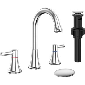 Bathroom Faucets for Sink 3 Hole,Faucet for Bathroom Sink,8 Inch Widespread Bathroom Sink Faucet with Pop-up Drain and 2 Supply Hoses for Bathroom Vanity Lavatory (Brushed Nickel)