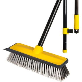 Floor Scrub Brush with 60" Long Handle,2 in 1 Scrape Brush Broom with Stiff Bristles,Deck Scrub Brush,Shower Scrubber for Cleaning Patio Bathroom Grout Garages