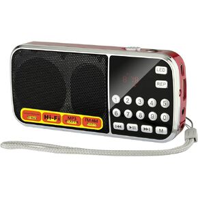Small Radios Portable AM FM, Battery Powered Radio, Support USB Flash Disk/Micro SD Card Playback, Digital Buttons, Bass Diaphragm Pocket Radio with Excellent Reception and Sound Quality