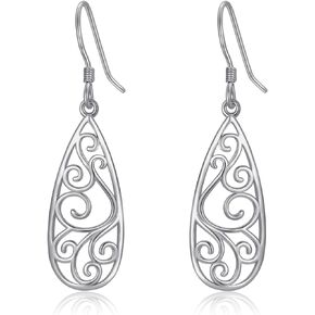 YZSFMZGE 925 Sterling Silver Post Dangle Drop Earrings for Women Girls 18k Gold Plated Filigree Teardrop Dangling Hook Earrings Jewelry Gifts for Christmas Birthday
