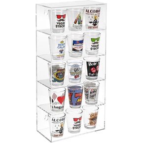 MOOCA Acrylic 5 Levels Wall Mounted Acrylic Display Case, Shot Glass Display Case, Display Cabinet, Wall Mounted Sunglass Organizer, Sunglasses Shelf