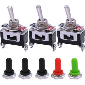 mxuteuk 3pcs Toggle Switch ON/Off Heavy Duty Rocker Switch SPST 16A 250V 20A 125V 2 Terminal 2 Position + 5pcs Waterproof Metal Toggle Switch Cover Cap Boot Ten-1021-5MZ-B101