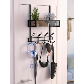 Over The Door Hooks Organizer Storage - Over The Door Hanger for Coat Rack, Over Door Storage with 12 Hooks & 2 Mesh Baskets, for Bathroom,Bedroom,Kitchen,Office