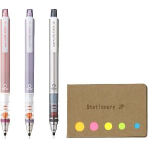Kuru Toga Auto Lead Rotation Mechanical Pencil Standard Model 0.5 mm, Body Color(Baby Pink/Violet/Silver), 3-pack, Sticky Notes Value Set