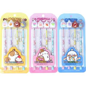 Molang Figure Cartridge Pencil 4pcs Set - Kawaii Korean Stationery, Cute Refillable Mechanical Pencils, School & Office Supplies, Smooth Writing Experience