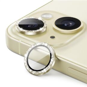JETech Camera Lens Protector for iPhone 15 6.1-Inch and iPhone 15 Plus 6.7-Inch, Bling Glitter Individual 9H Tempered Glass Metal Ring Cover, HD Clear, 2-Pack (Black)