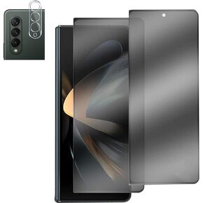 [2 +1]Pack Privacy Tempered Glass Matte Designed for Galaxy Z Fold 3 5G Screen Protector with 1PCS Tempered Glass Camera Lens Protector Clear, 2PCS Anti-peep Tempered Glass Film 9H Hardness Scratch Resistant for Samsung Z Fold 3 5G
