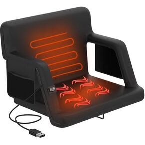 Wide Heated Massage Stadium Seat with Back & Arm Support,Foldable Portable Stadium Seat for Bleachers,Extra Thick Padding, Reclining Waterproof Cushion for Sports Events, Outing, Travelling, Hiking