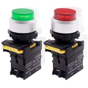 mxuteuk 2Pcs High Head Red Green LED Light Voltage 110V-220V 22mm 1NO1NC Waterproof IP65 SPST Momentary Push Button Switch 10A 600V LA155-A1-GTFW