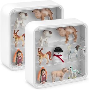 2 Pcs Display Case for Figures 3 Tiers Doll Storage Box Wall Mounted Clear Box Dust Proof Display Cabinet Organizer with Magnetic Door for Mini Toys Action Figures Collectibles, White
