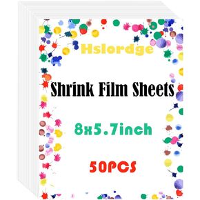 Hslordge 50PC Shrink Plastic Sheets,Shrink Paper Sheets,Shrink Film Sheets,-Semitransparent,8''x5.7'', 0.3mm, Design Your Own Shrink Art Craft