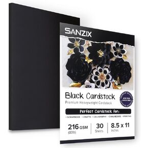 SANZIX 30 Sheets Black Cardstock 8.5 x 11 Inch Thick Paper, 80lb. 216 GSM Heavy Weight Printer Paper, Cardstock for Invitations, Menus, Calligraphy, Stationery Printing, Scrapbook, Crafts, DIY Cards