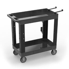 FSE Luxor 373-EC11-NDUST-B 32" x 18" Heavy-Duty Industrial Cart - Two Tub Shelves with Ladder Holder Storage Hooks and Spool Holder