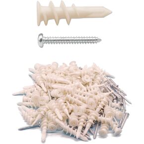 50pcs Plastic Self-Drilling Drywall Anchors, 8 Wall Anchors and Screws Kit, 25Pcs Self-Tapping Anchors & 25Pcs #8 x 1-1/4'' Pan Head Screws, Holds 50LBs, for Hanging and Mounting | by IMSCREWS in Kuwait