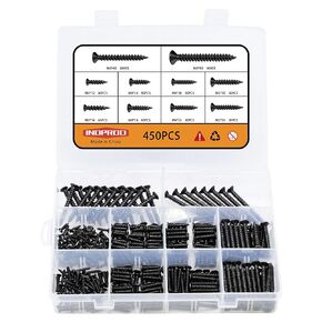 Indprod 360 pcs M3 M4 M5 Wood Screws Assortment Kit with Blue Drywall Anchor Plug with Wings,High Hardness Carbon Steel Self-tapping Screws,Nylon Expansion Anchors,Phillips Drive Flat Countersunk Head