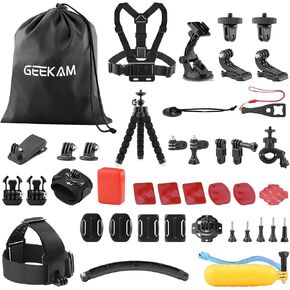GEEKAM Action Camera Accessories Kit, Compatible with Sports Camera GoPro Hero, DJI Osmo, AKASO EK7000, Campark, Crosstour, APEMAN, COOAU, Apexcam, SJCAM and More Waterproof Underwater Camera