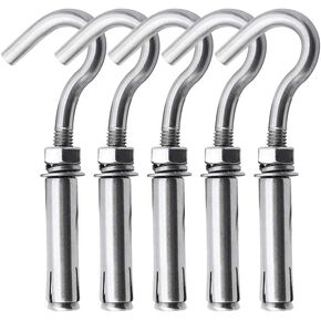 Concrete Wall Hook, Lsqurel 304 Stainless Steel Expansion Hook Heavy Duty Concrete Hook Open Cup Hook Expansion Bolts for Concrete Wall (M6-5Pack)