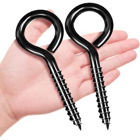 ZAUGONTW 5 Inch Eye Hooks, Eye Bolts Screw in Hooks Stainless Steel, 2 Pcs Heavy Duty Black Large Screw Eye Hooks for Hanging, Tie-Downs, Heavy-Duty Applications
