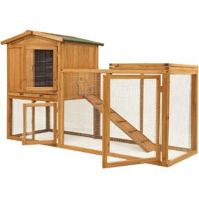 Ogrmar Chicken Coop Large Wooden Outdoor Bunny Rabbit Hutch Hen Cage with Ventilation Door, Removable Tray & Ramp Garden Backyard Pet House Chicken Nesting Box