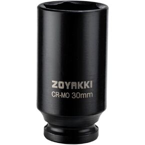 ZOYAKKI 1/2" Drive x 30 mm Deep 6 PT Impact Socket, CR-MO, 1/2-inch Drive 6 Point Axle Nut Socket for Easy Removal of Axle Shaft Nuts (30MM)