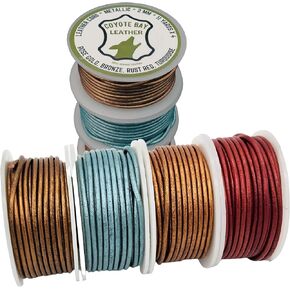 Coyote Bay® Genuine Leather Cord in 4 Metallic Colors, 11 Yards Each, for Jewelry Making, Crafts and Hobby Projects (1.5 mm)