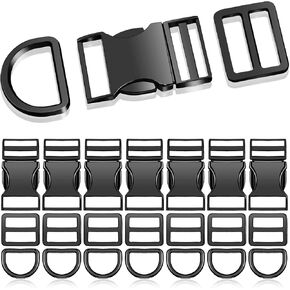 Zeyune 32 Pack Metal Buckles for Straps Dog Collar, 8 Pcs Side Release Buckle 8 Pcs D Rings 16 Pcs Tri Glide Slides Buckles
