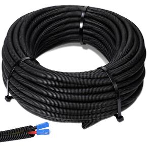 Sasylvia Split Wire Loom Cord Protector Tubing Split Conduit Protector Tubing Convoluted Tube Flexible Electrical Wire Cover Protective Sleeves(1/4, 3/8, 1/2, 3/4'' X 10 ft,Black)