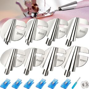 2025 Upgraded Universal Sewing Rolled Hemmer Foot Set 8 Sizes Rolled Hem Presser Foot [3-10mm] Wide Rolled Hem Foot for Home Industrial Sewing Machine Sewing Supplies[8Pcs-3/4/5/6/7/8/9/10mm]