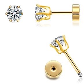 3mm Stud Earrings 14K Gold Stud Earrings,Flat Back Cubic Zirconia Earrings for Helix Cartilage Earlobe Piercing Jewelry | Cartilage Earring | Helix Piercing Jewelry | Small Stud Earrings for (3MM)