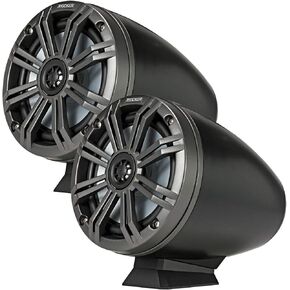 KICKER KMFC65 6.5" Flat Mount Loaded Marine Wake Towers with 46KM654L Speakers - Charcoal Grills with Black Enclosures