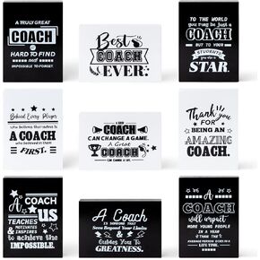 WATINC Thank You Coach Gifts - 9PCS Thanks Coach Gift for Women Men, Black White Coach Wooden Table Centerpiece Sign, Basketball Football Soccer Coach Appreciation Present Desk Decor for Home Office